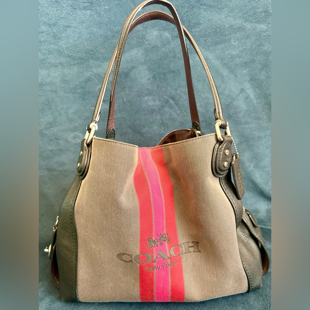 Coach Gray and Pink Stripe Shoulder Bag
